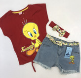 ست تیشرت شلوارک و هد پاپیونی دخترانه TWEETY ترکیه