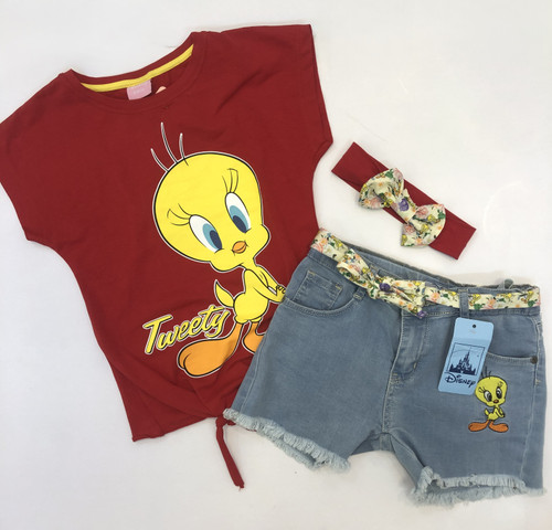 ست تیشرت شلوارک و هد پاپیونی دخترانه TWEETY ترکیه